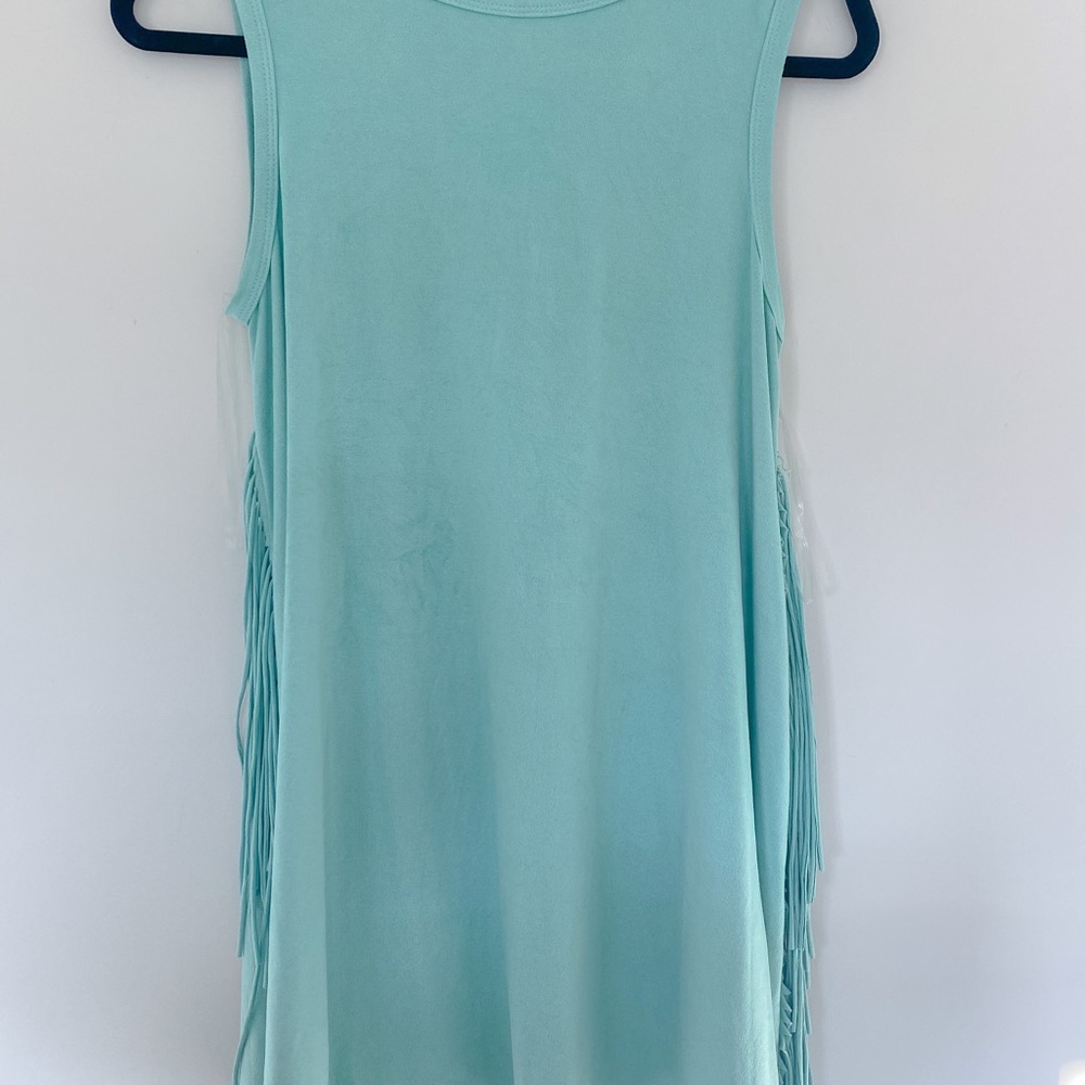 Before You Teal Fringe Mini Dress Size Small - Picture 5 of 9
